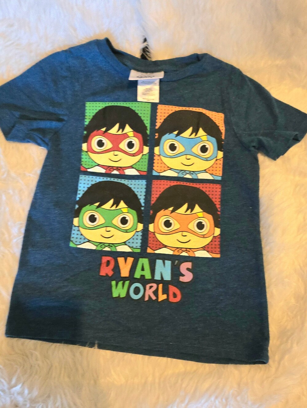 Ryan's World Kids Blue Graphic Tee with Colorful Mask Panels Red Titan Superhero